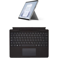 Microsoft Surface Pro 9 (2022), 13 collu 2-in-1 planšetdators/nezliekamais dators (Intel Core i7, 16 GB RAM, 1 TB SSD, Win 11 Home), Platinum, Intel Evo platforma + Pro 8/9 / X Signature tastatūra, melns