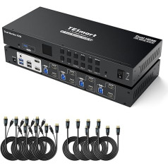 TESmart USB 3.0 HDMI KVM slēdzis 4 PC 2 monitoriem, 4 portu 4K60Hz KVM slēdzis ar EDID, mikrofonu, atbalsta kaskādēšanu četriem monitoriem, karsto taustiņu KVM slēdzis tastatūrai, pelei, U-Disk un printerim