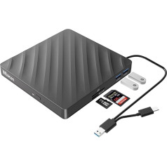 Wbacon 5 in 1 ārējais Blu-ray diskdzinis, USB 3.0 C tipa plāns optisks ārējais Bluray DVD ierakstītājs ar SD/TF karšu lasītāju, 2 USB 3.0 centrmezgli, saderīgs ar Windows XP/7/8/10 MacOS MacBook klēpjdatoru un galddatoru