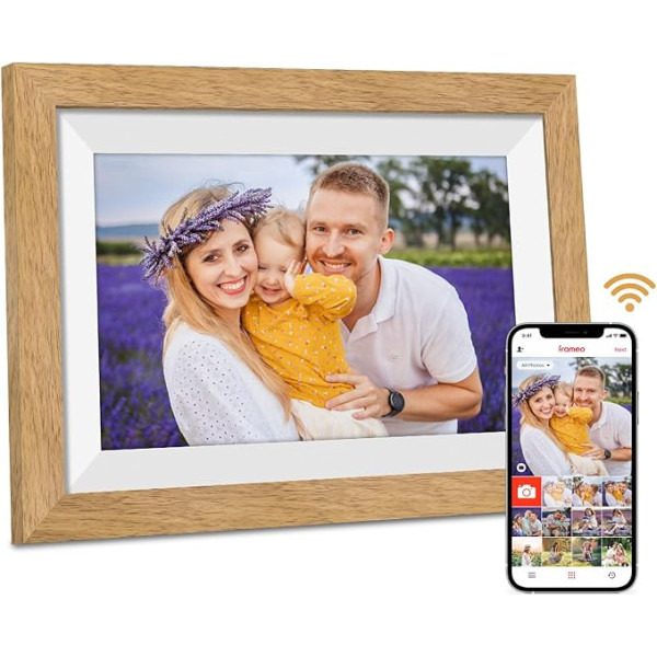 Frameo WLAN digitālais bilžu rāmis ar 32 GB atmiņas, 10,1 collu digitālais bilžu rāmis ar 1280 x 800 HD IPS skārienjūtīgo ekrānu, automātiskā rotācija, iespējams uzstādīt pie sienas, kopīgojiet fotogrāfijas un video no tālruņa, ozols