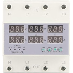 3 fāžu DIN sliedes voltmetra jaudas mērītājs, maiņstrāvas 390-500V digitālais ampērmetrs, automātiskā pārsprieguma pārslodzes aizsardzība, 3 fāžu vatu kWh ampēru elektroenerģijas testeris (63A)