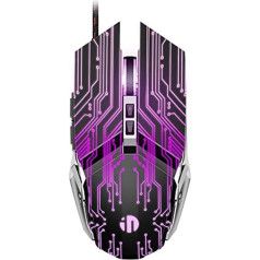 GameXtrem Gaming Mouse Profesionāla spēļu pele ar 7 programmējamām makro pogām, klusu klikšķi, RGB apgaismojumu, vadu optiskā pele datoram (violeta)