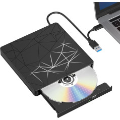 VisionSync ārējais DVD/CD disks, DVD atskaņotājs CD ROM ierakstīšanai, USB 3.0 portatīvais +/-RW PC galddatoram, klēpjdatoram Windows Linux OS Apple Mac un citiem datoriem