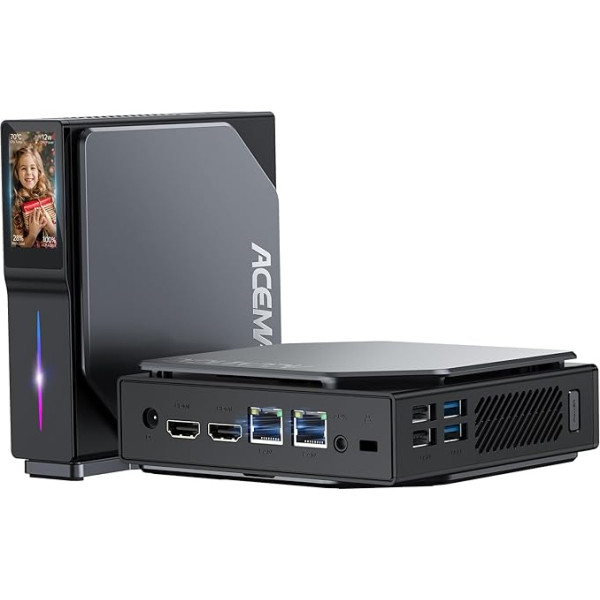 ACEMAGIC S1 Mini PC Vertical W-11 ar LCD ekrānu Alder Lake-N97 (līdz 3,6 GHz), 16 GB DDR4+1 TB M.2 NVMe SSD Mini dators birojam, 4K @ 60 Hz UHD Dual Display/WiFi6/BT5.2/Dual LAN