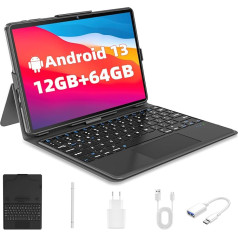 JIKOCXN 10 collu planšetdators, Android 13 planšetdators ar 12 GB RAM + 64 GB ROM 1 TB paplašināšanu, četrkodolu procesors, 1280 x 800 IPS HD ekrāns, 6000 mAh akumulators, duālā kamera, Wi-Fi (pelēks)