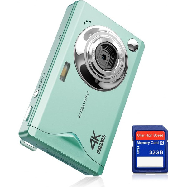 Digitālā kamera CCN, 48MP 1080P FHD foto kamera ar 3,0 collu ekrānu, 16X digitālā tālummaiņa, pārnēsājama kompakta kamera ar 32GB TF karti, USB kabelis, pusaudžiem, pieaugušajiem, iesācējiem, zaļa krāsā