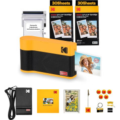 KODAK Mini 2 ERA 4PASS mobilais fotoprinteris (5,3 x 8,6 cm), dāvanu komplekts + 8 lapas komplektā + 60 lapu kasetne, dzeltena krāsā