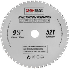 TCT25052TMPT Saxton TCT universālais ripzāģa zāģis 250mm x 52T Kokam un metālam Piemērots Bosch, Dewalt, Ryobi, Makita u.c. ierīcēm