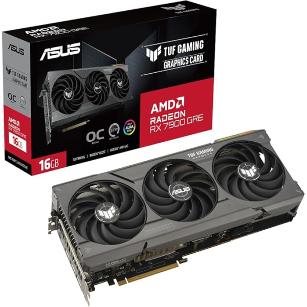 ASUS TUF spēļu Radeon RX 7900 GRE OC Edition 16GB GDDR6 spēļu grafikas karte (AMD Radeon RX7900 GRE, PCIe 4.0, 1x HDMI 2.1, 3x DisplayPort 2.1, GPU Tweak III, TUF-RX7900GRE-O16G-GAMING)