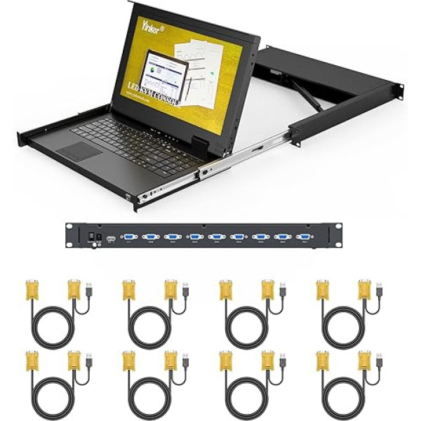 Yinker 8 pieslēgvietu VGA KVM konsole VGA KVM slēdzis ar 15,6