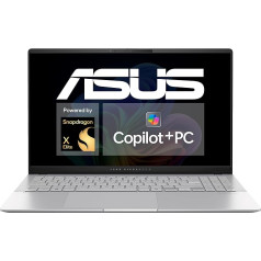 ASUS Vivobook S 15; Kopilots+ dators | 15,6 collu 120 Hz OLED displejs | Qualcomm Snapdragon X Elite X1E | 16 GB RAM | 1 TB SSD | Qualcomm Adreno GPU | Windows 11 | QWERTZ tastatūra | Cool Silver