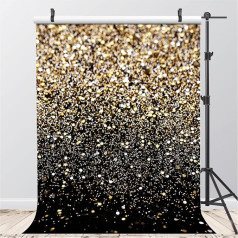 AIIKES 11-547 Black and Gold Glitter Background Golden Bokeh Photography Background Birthday Party Decoration Background Wedding Newborn Photo Background Studio Props 6 x 8 ft