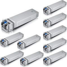 Iepakojumā 10 10 10 GB SFP+ LR vienmodu moduļi, 10GBase-LR LC transceiveri, saderīgi ar Cisco SFP-10G-LR, Meraki, Mikrotik, Ubiquiti UniFi, Netgear, Zyxel, Qnap, Synology, D-Link, TP-LINK, Open Switch