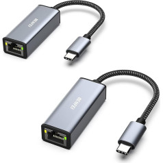 BENFEI USB C uz Ethernet adapteris [neilona pinums un alumīnija sakausējums], 2 USB tipa C [Thunderbolt 3/4] uz RJ45 LAN tīkla adaptera komplekts, saderīgs ar iPhone 15 Pro/Max MacBook Pro/Air 2023 iPad iMac