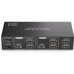 TJCXELE KVM slēdzis 2 PC 2 monitori 4K30Hz USB 2.0 KVM slēdzis 2 monitoriem 2 PC koplietošanai 2 monitori un 4 USB ierīces Paplašinātā/kopēšanas režīma atbalsts ar 2 USB kabeļiem un datora kontrolieri