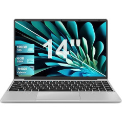 Portatīvais dators Win 11 ar 5G WiFi, klēpjdatori 14 collu, 6 GB RAM, 128 GB SSD paplašināšana, 1 TB, BT 4.2, 3.0, 1920 x 1080 FHD, piezīmjdators ar mini multimediju pieslēgumu un vācu tastatūras plēvi, sudraba krāsā