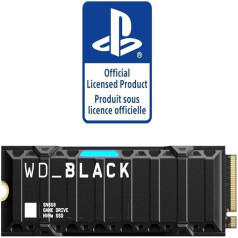 WD_BLACK SN850 1TB NVMe SSD, oficiāli licencēts PS5 konsolēm (iekšējais spēļu SSD diskdziņš ar radiatoru; PCIe Gen4 tehnoloģija, līdz 7000 MB/s nolasīšanai, M.2 2280)