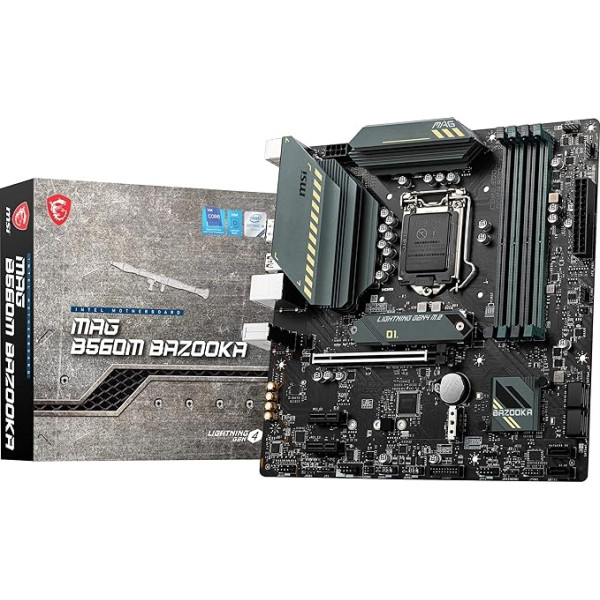 MSI MAG B560M Bazooka Gaming pamatplate (mATX, 11/10th Gen Intel Core, LGA 1200 ligzda, DDR4, PCIe 4, M.2 slots, USB 3.2 Gen 2, 2.5G LAN, DP/HDMI)