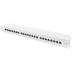 DIGITUS Patchpanel - 19-Zoll - Cat-6A - 24-Port RJ45 - LSA Patch-Feld - Rack-Montage 1HE - Grau