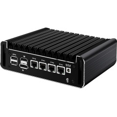 AIOPCWA Micro Firewall Appliance, 12. paaudzes N100 Mini PC bez ventilatora, 4 x 2.5GbE i226V LAN porti, Windows OPNsense atbalsts, maršrutētājs, AES-NI, TF, C tipa, DDR5 8GB RAM 128GB SSD