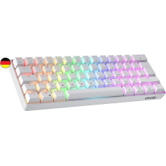 Geeky GK61 60% | Mehāniskā spēļu tastatūra | 62 taustiņi ar daudzkrāsainu RGB LED apgaismojumu PC/Mac spēlētājiem | ISO DE Qwertz vācu izkārtojums (balta, mehāniska, brūna)