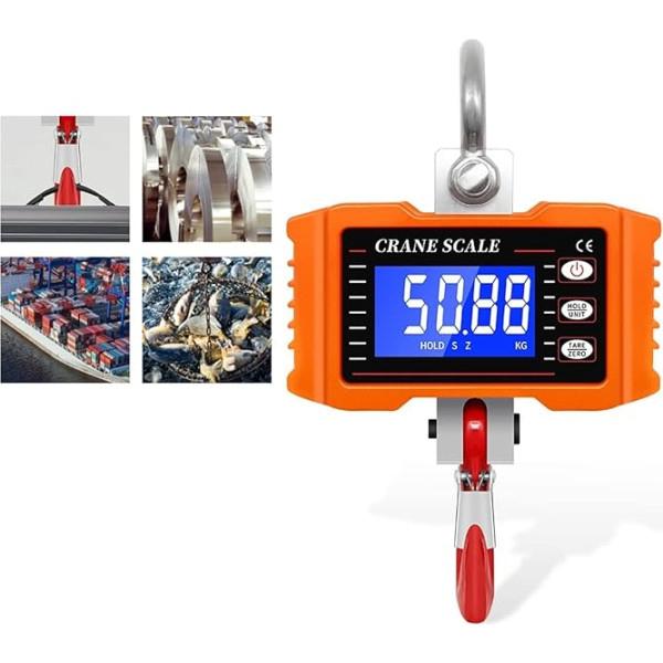 UNbit Digitale Kranwaage, 500 kg/1000 Pfund, Digitale Industrie-Schwerlastwaage, hochpräzise elektronische Hakenkranwaage, LCD-Display