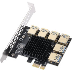 YBBOTT PCI-E 1 līdz 6 PCI Express Riser Card, PCIE 1X līdz 16X PCIE Splitter USB 3.0 Expansion GPU Riser/PCI-E USB3.0 Multiplier Adapter Card for Bitcoin ETH Mining