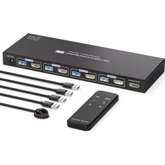 VPFET HDMI KVM slēdzis 4 datori 1 monitors 4K @ 60Hz 2K @ 120Hz 4 pieslēgvietu KVM slēdzis 4 in 1 Out Atbalsta 4 datoru koplietošanu 1 monitoru un 4 USB 3.0 ierīces, piemēram, tastatūru peli printeri utt.