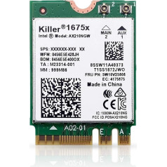 AX1675x Wi-Fi 6E Killer Series Tri Band 2,4/5/6 GHz Upgrade | 2,4 Gbps | Bluetooth 5.3 atbalsts | M.2 PCIe | 802.11ax No vPro Performance & Gaming Model AX210.NGWG.NVX