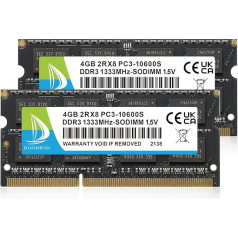 8GB (2x4GB) DDR3 RAM 1333MHz PC3-10600S SODIMM DDR3 Non-ECC 204 pin atmiņas moduļa jaunināšanas komplekts portatīvo datoru atmiņas komplekts melns