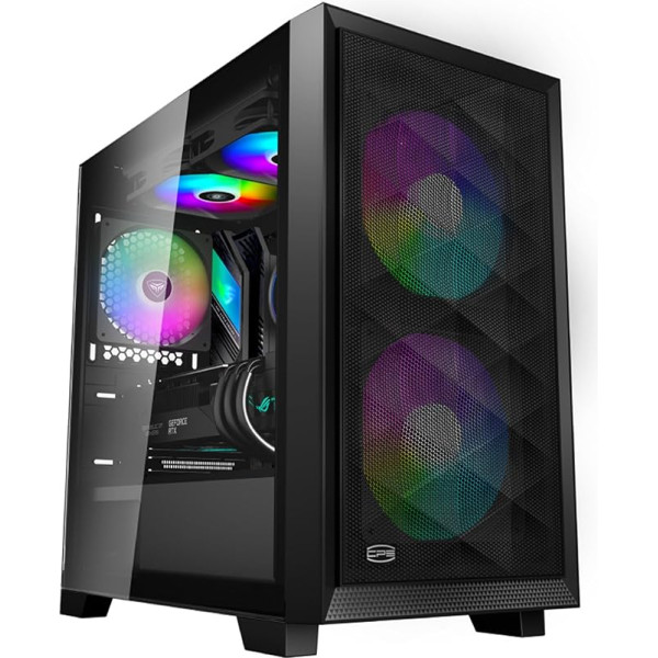 PCCOOLER C3D310 PC-Gehäuse, M-ATX Gaming-PC-Gehäuse, uzstādāms ar 2 x 120mm PWM ARGB Lüftern, stiprinājums no stiklota stikla, MATX/ITX Gehäuse mit hohem Luftdurchfluss, Schwarz