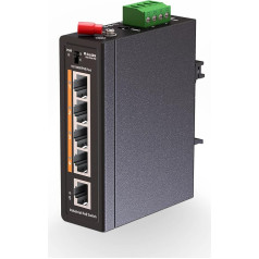 MokerLink 5 Port PoE+ Industrial DIN Rail Switch, 4 Ports PoE+ IEEE802.3af/at, 1 Uplink, 10/100 Mbps Fast Ethernet, DIN Rail and Wall Mount Included