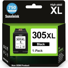 Sunnieink 305 Printera kasetnes Black XL, 305 XL kasetnes saderīgas ar HP 305 Black, tintes kasetnes 305XL Black priekš DeskJet 2700 2720 2710 2300 Plus 4120 4100 4110 Envy 6000 6032 6020 Printeris