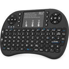 Rii Mini i8+ melna ar fona apgaismojumu - Mini bezvadu tastatūra ar skārienjūtīgo skārienpaliktni, ideāli piemērota KODI, XBMC, Smart TV, Raspberry Pi, Mini PC, HTPC, Mac, Linux, Android, Windows 7, 8, 10 (2,4 GHz radio)