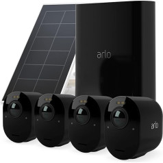 Arlo Ultra2 āra novērošanas kamera un bezmaksas saules bateriju panelis, 4 komplekti, melns