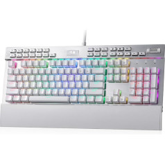 Redragon K550 RGB spēļu tastatūra, 104 taustiņi + 12 makro G taustiņi, vadu mehāniskā tastatūra ar karstās nomaiņas bāzi, violets klikšķu slēdzis, papildu USB ports un plaukstas balsts