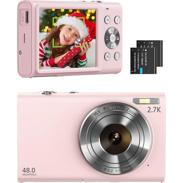 Digitālā kamera, 1520P autofokusa kompaktā fotokamera FHD 48MP foto kamera, videokamera ar 2,8 collu ekrānu, 32 GB atmiņas karte, 16X digitālā tālummaiņa, portatīva mini kamera bērniem, pieaugušajiem, iesācējiem