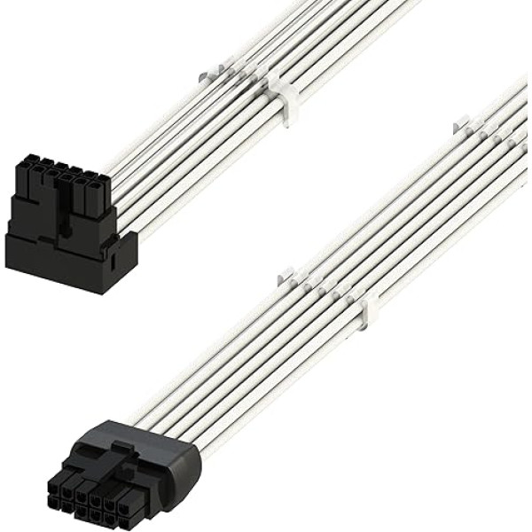 LINKUP - AVA kairiojo kampo 600W PCIE 5.0 16 kontaktų (12+4) didelės srovės maitinimo kabelis | 16AWG apvalkalas | Suderinamas su RTX4000 ir RTX3000 FE | 70 cm baltos spalvos