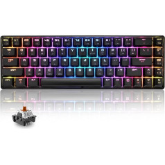 60% Mehāniskā mini tastatūra, kompakta, 68 taustiņi, USB C vadu RGB tastatūra, 18 krāsu varavīksnes aizmugurgaismojums, portatīva, saderīga ar PS4, Xbox, PC, klēpjdatoru - melns/brūns slēdzis