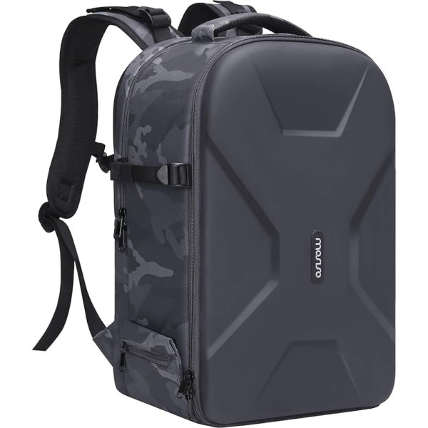 MOSISO Camera Backpack, DSLR/SLR/Mirrorless Photography Camera Bag, kamuflāžas ūdensnecaurlaidīgs ciets futrālis ar statīva turētāju un nodalījumu klēpjdatoram, saderīgs ar Canon/Nikon/Sony/DJI Mavic dronu, pelēks