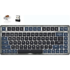 ATTACK SHARK AK832 mehāniskā tastatūra, 75% Ultra-Thin Wireless Gaming Keyboard Seal, Tri-Mode BT/2.4G/Wired, 20 Backlit TKL Compact 83 taustiņi Brown Switch, spirālveida kabelis, USB C kabelis Mac/Win