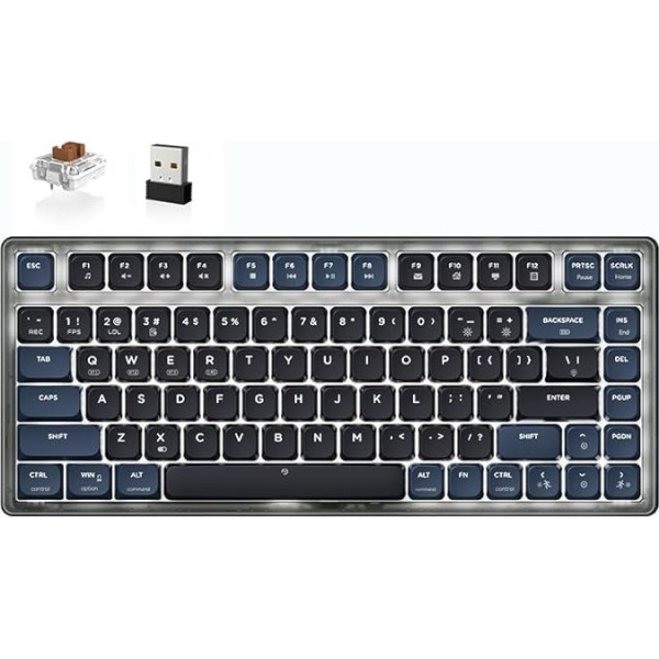 ATTACK SHARK AK832 mehāniskā tastatūra, 75% Ultra-Thin Wireless Gaming Keyboard Seal, Tri-Mode BT/2.4G/Wired, 20 Backlit TKL Compact 83 taustiņi Brown Switch, spirālveida kabelis, USB C kabelis Mac/Win