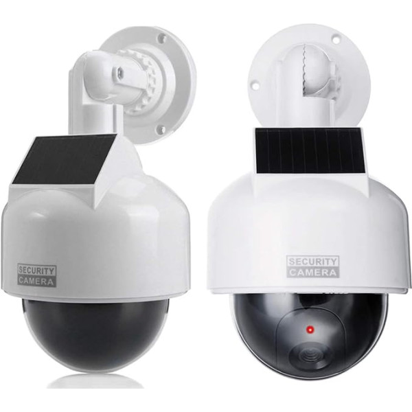 O&W Security 2x Dummy Camera Speed Dome Solar Dummy Camera ar viltus objektīvu un sarkanu LED gaismu Ūdensizturīga lietošanai iekštelpās un ārpus telpām