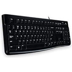 Logitech K120 Biznesa vadu tastatūra Windows un Linux operētājsistēmām, USB ports, Silent Touch, izturīga, noturīga pret šļakatām, tastatūras statīvs, Lietuvas izkārtojums - melna