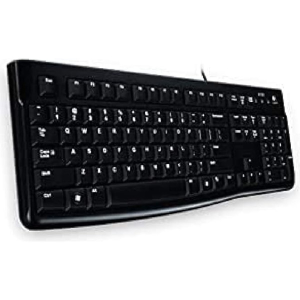 Logitech K120 Biznesa vadu tastatūra Windows un Linux operētājsistēmām, USB ports, Silent Touch, izturīga, noturīga pret šļakatām, tastatūras statīvs, Lietuvas izkārtojums - melna