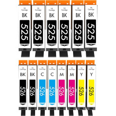 Cartridgeify PGI-525 CLI-526 printeru kasetnes saderīgas ar Canon 525 526 Multipack priekš Pixma iX6550 iP4950 iP4850 MG5150 MG5250 MG5350 MG6150 MG6250 MG8150 MG8250 MX715 MX885 MX895