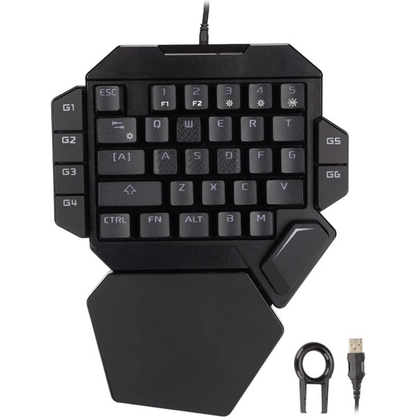 Zunate One-Hand Gaming Keyboard, spēļu tastatūra ar RGB fona apgaismojumu, 35 taustiņi, precīza jutīga vadība, 6 programmējami taustiņi, ergonomisks dizains, pusklaviatūra PC spēlētājiem