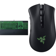 Razer Ornata V3 X - Flat Membrane Keyboard with Chroma RGB QWERTZ DE Layout | Black, RZ03-04470400-R3G1 & DeathAdder V2 - Wired Gaming Mouse with Ergonomic Comfort for PC / Mac Black