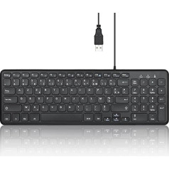 Perixx PERIBOARD-213U Compact Keyboard Filiare - Chiclet Keyboard with Quiet Scissor Keys and Multimedia Keys for Windows - French AZERTY - Black