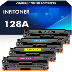 INFITONER 4 pakuočių daugiapakopė 128A CE320A toneris, suderinamas su Laserjet Pro CP1525N CP1525NW CM1415FN CM1415FNW CE321A CE322A CE323A (juoda, žydra, geltona, purpurinė)